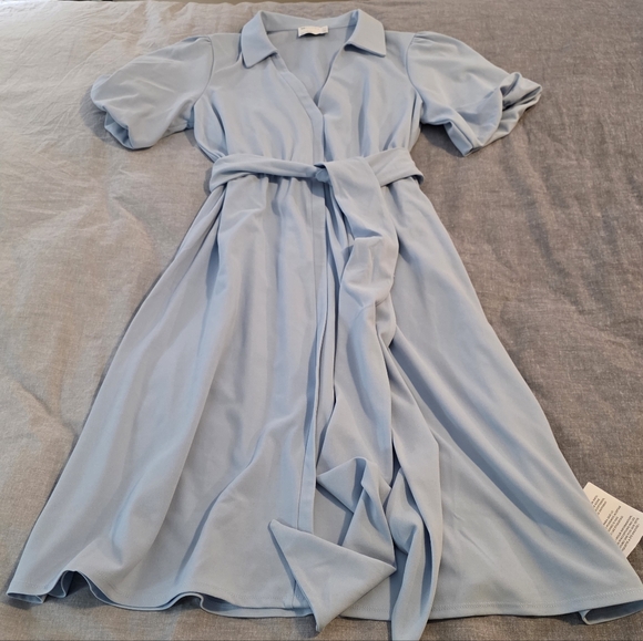 ASOS Light Blue Midi Dress with Belt - Picture 8 of 9